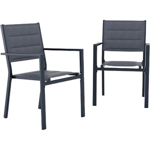 homfan Set of 2 Outdoor Patio Chairs - Aluminum & Textilene Stackable Folding Dining Chairs for Camping, Lawn, Garden & Porch, Deep Gray - 1 of 4