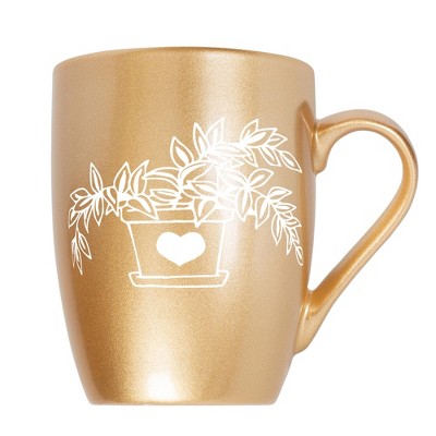 Elanze Designs Botanical Foliage Nature Coffee Cup Mug 10 Ounce Ceramic With Shimmery Metallic Finish Elegant Minimalist Inch Plant in Heart Planter