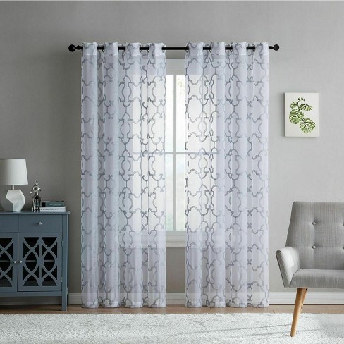 Kate Aurora Lani Geometric Grommet Sheer White Gray Curtain Panels 2 Pack Target