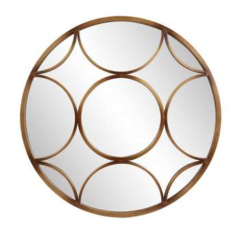 Howard Elliott 32" Round Wall Mirror with Circular Design and Bronze Metal Frame