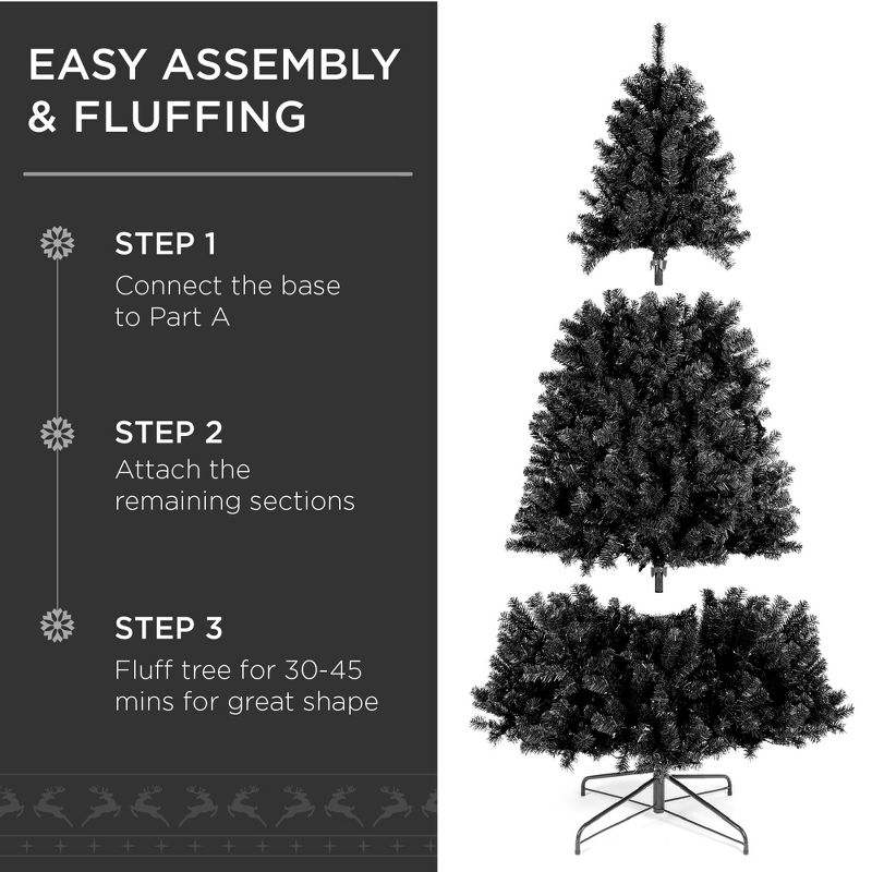 Best Choice Products Pre-Lit Black Christmas Tree, Artificial Holiday Decoration w/ Branch Tips, Incandescent Lights, 4 of 10