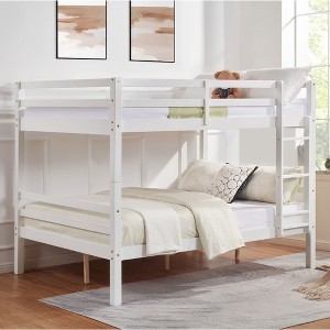 MAYEERTY Full over Full Bunk Bed with Ladder, Wooden Bed Frame with High Guardrail and Ladder for Kids, No Box Spring Needed, White - 1 of 4