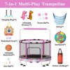 Hooseng 55" 7-in-1 Round Trampoline for Kids with Safety Enclosure Net, Indoor & Outdoor Toddler Trampoline with Adjustable Gymnastics Bar & Toys - 3 of 4