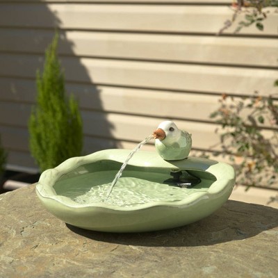 Light Green Ceramic Bird Solar Powered Garden Fountain