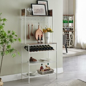 Kings Brand Furniture Lindsay Red Tile Bakers Rack with 9 Wine Bottle Capacity Rack & 8 Hooks - Kitchen Storage Organizer - 1 of 4