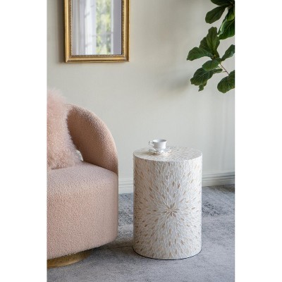 HDZNVF 14x14x20 inch Decorative Drum End Table with Gold and White Design