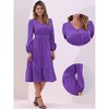 INSPIRE CHIC Women's V Neck Lantern Sleeve Ruffle Flowy A-Line Elegant Midi Dress - 2 of 4
