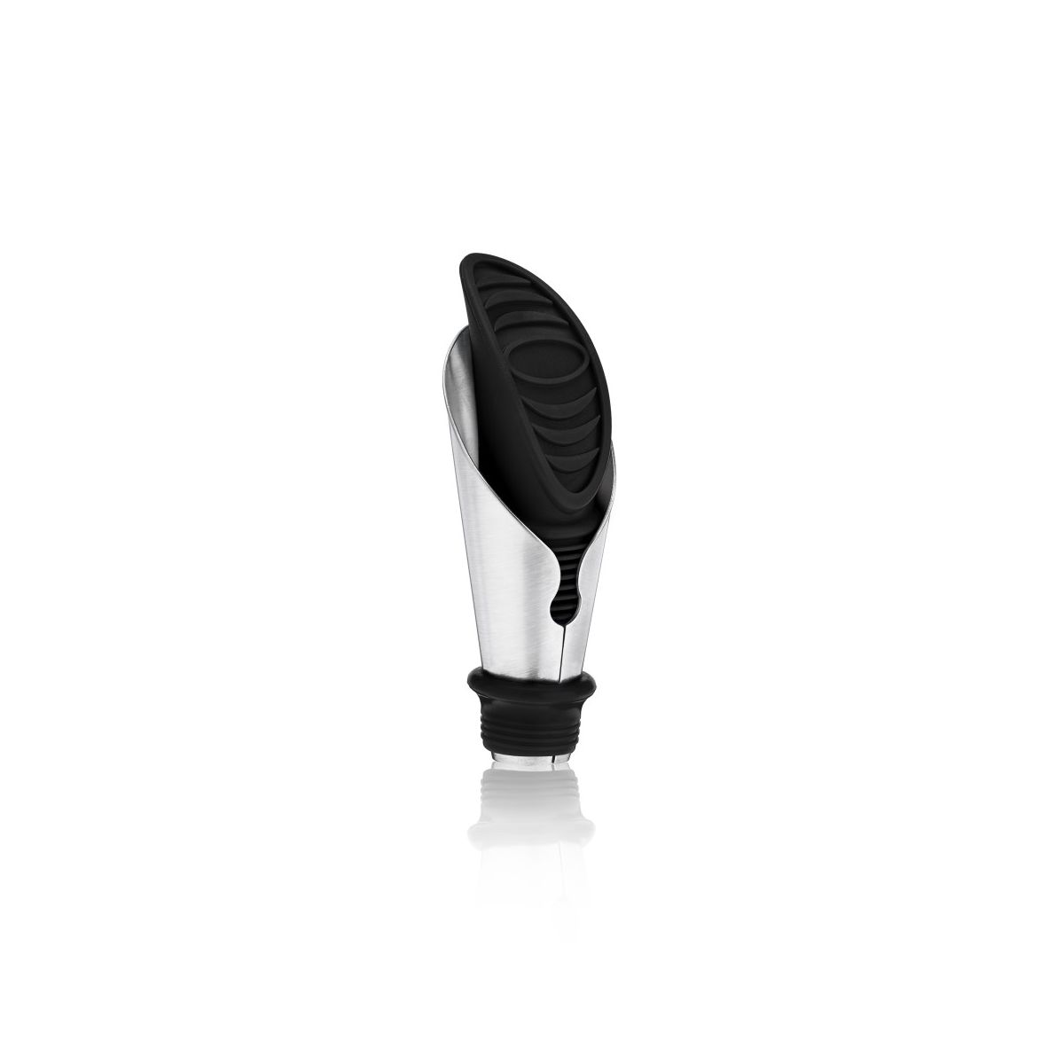 True Duo Black Bottle Stopper and Pourer, Drip-Free Silicone & Stainless Steel Pour Spout for Standard Wine Bottles, Wedding, Home Bar Gifts, Set of 1