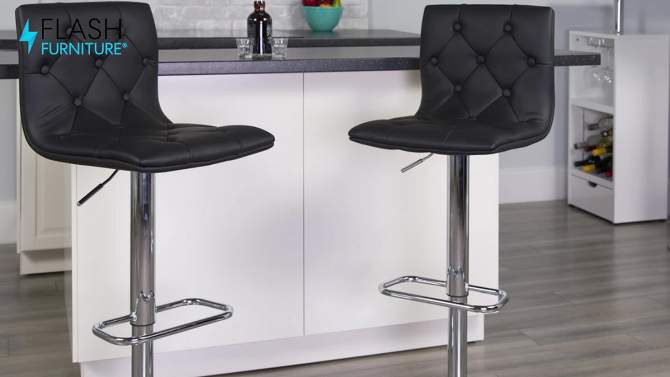 Flash Furniture Contemporary Button Tufted Vinyl Adjustable Height Barstool with Chrome Base, 2 of 12, play video