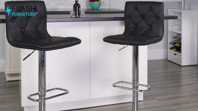 Flash Furniture Contemporary Button Tufted Vinyl Adjustable Height Barstool with Chrome Base, 2 of 12, play video