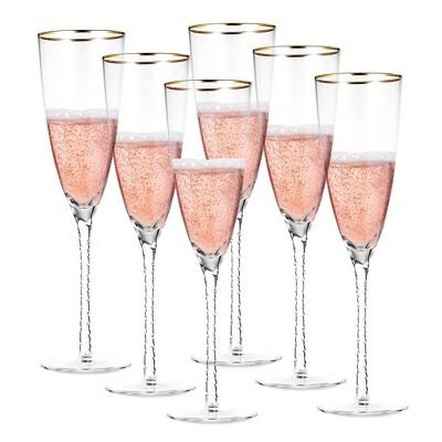 Berkware Elegant Tulip Shaped Long Stem Crystal Champagne Flutes - 7.7 oz  (Set of 6)