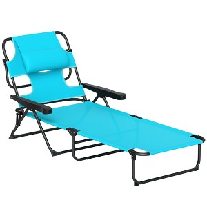 Outsunny 4-level Reclining Back Outdoor Chaise Lounge Chair, Reading Hole Include Tanning Chair - 1 of 4