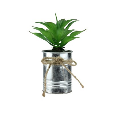 Northlight 7" Tropical Artificial Foliage in Tin Planter - Green/Silver