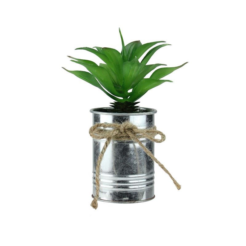 Northlight 7" Tropical Artificial Foliage in Tin Planter - Green/Silver, 1 of 4
