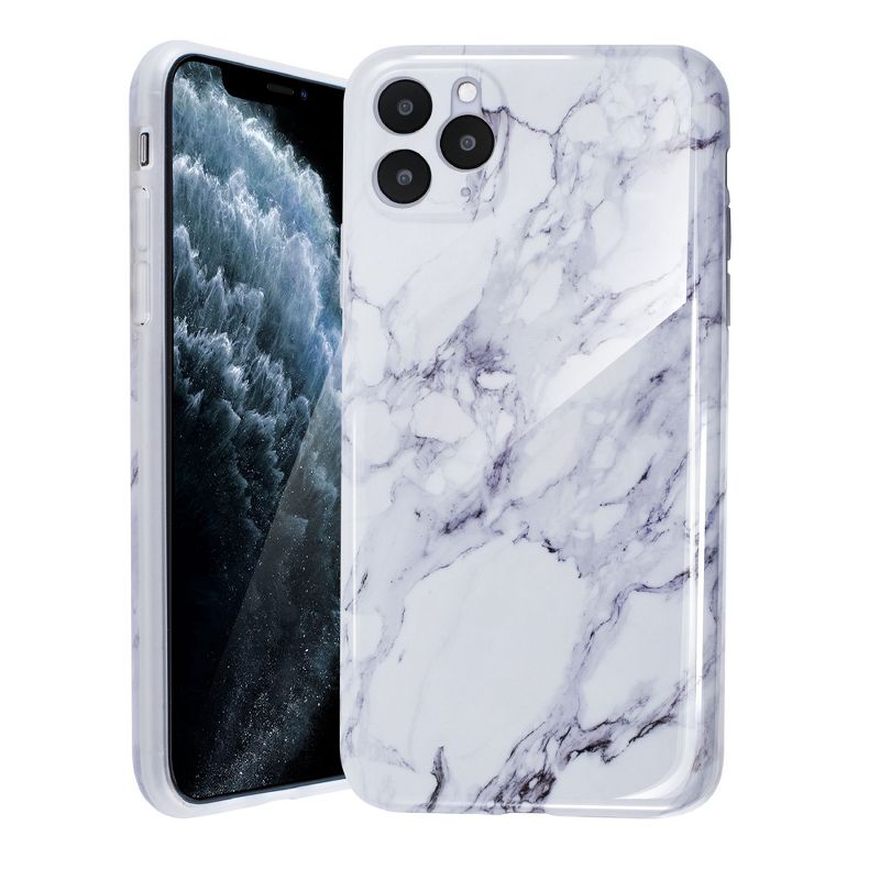 White Glossy Marble Case For iPhone, Soft Flexible Slim TPU Gel Rubber Smooth Cover, Shockproof and Anti-Scratch by Insten, 1 of 10