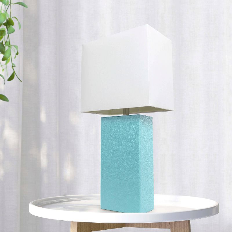 21" Lexington Leather Base Modern Home Decor Bedside Table Lamp with Fabric Shade - Lalia Home, 4 of 12