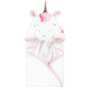 Hudson Baby Infant Girl Cotton Animal Face Hooded Towel, Rose Unicorn, One Size - 1 of 2