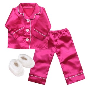 Sophia’s Satin Pajama Set with Slippers for 18" Dolls, Hot Pink - 1 of 4