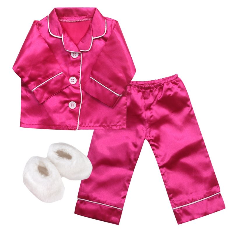 Sophia’s Satin Pajama Set with Slippers for 18" Dolls, Hot Pink, 1 of 6