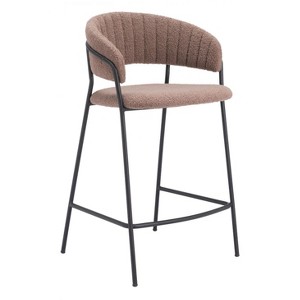 Shearling Fabric Counter Stool 35.8" H, Brown with Black Steel Legs by Zuo Modern (Set of 2) - 1 of 4