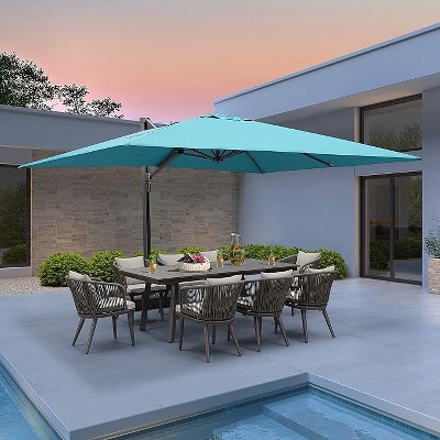 PURPLE LEAF 10' x 13' Rectangle Patio Umbrella with Base Outdoor Cantilever Offset Umbrella with 360-degree Rotation for Garden Deck Backyard Pool