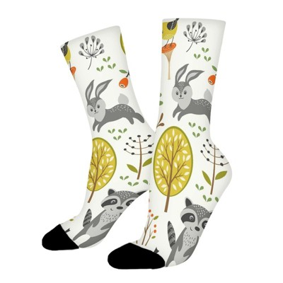Fall Woodland Creatures Women Printed Crew Socks Funny Funky Socks Soft Polyester Novelty Gifts for Artists Men