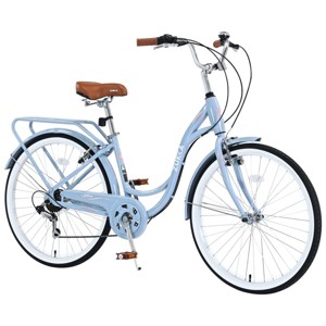 SEVOBAL Bicycles 24 Inch Ladies Bike Shimano 7 Speed Steel Frame City Style V Brakes for Commuting and Leisure, Blue, 62.2"*23.62"*40.16" - 1 of 4