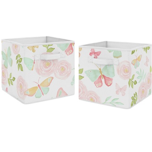 Sweet Jojo Designs Pink Flower Blossom Foldable Fabric Storage Cube Bins Boxes Organizer Toys Kids Baby Childrens - Set of 2