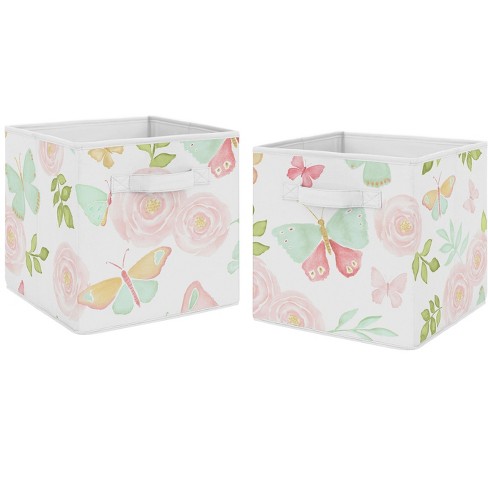 Sweet Jojo Designs Pink Floral Rose Foldable Fabric Storage Cube Bins