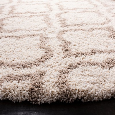 Ivory and Beige Round Geometric Shag Area Rug