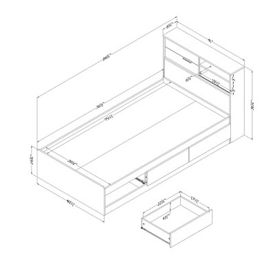Gray Oak Twin Platform Bed with Storage and Bookcase Headboard