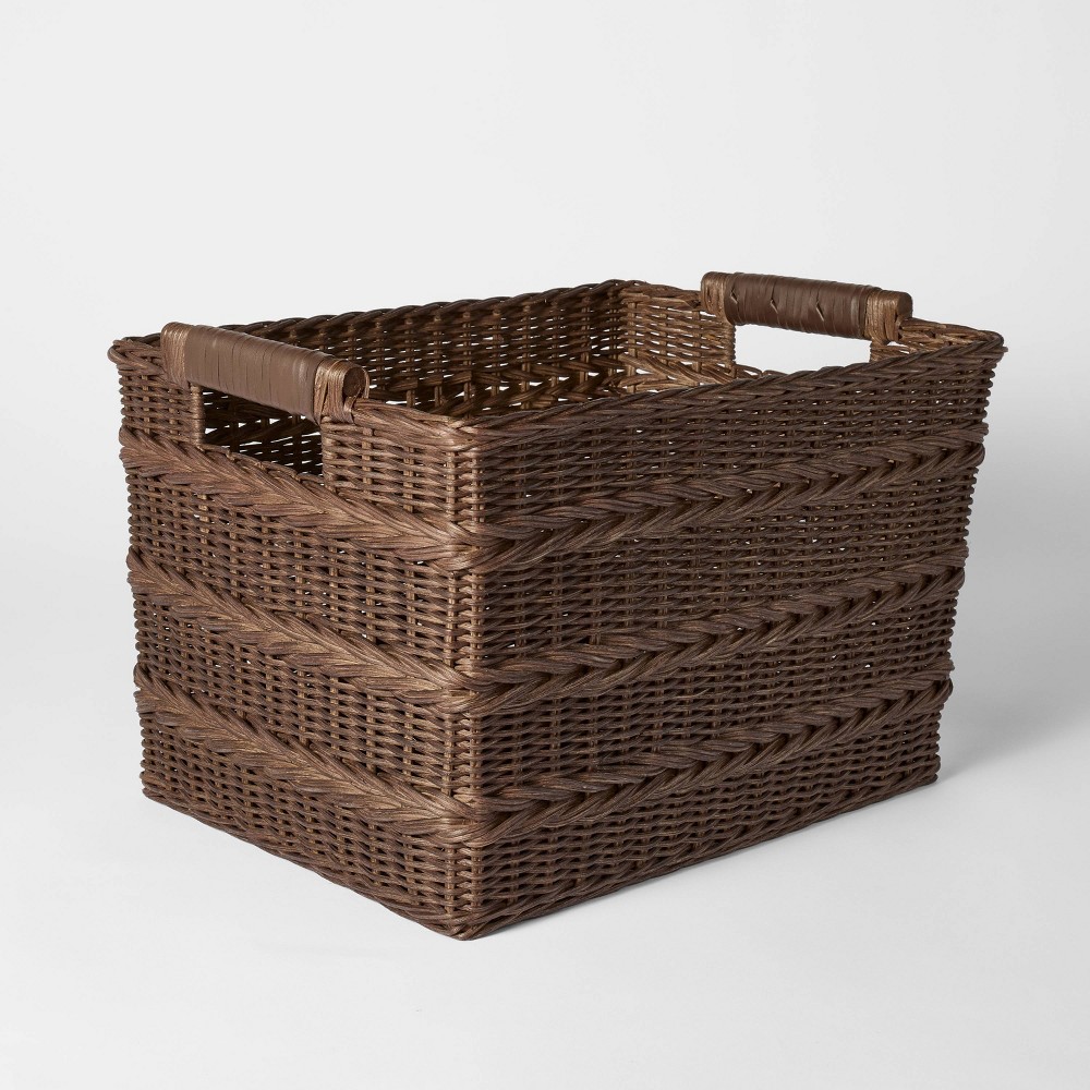 Photos - Other interior and decor Rectangle Rattan Decorative Basket Dark Brown - Threshold™ designed with S