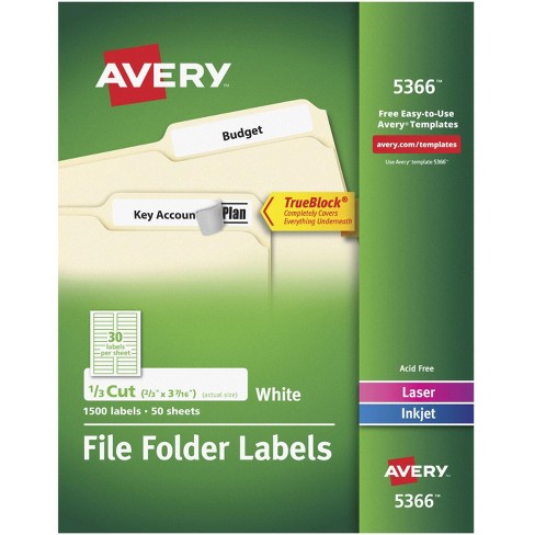 Avery 5366 File Folder Labels With Trueblock, 2/3 X 3-7/16 Inches ...