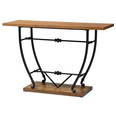Leigh Distressed Wood and Metal Finished Entryway Console Table Brown/Black - Baxton Studio