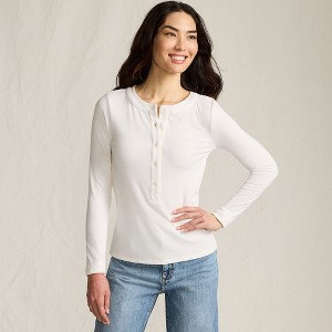 Lands' End Women's Drapey Rib Skimming Long Sleeve Henley - 1 of 4