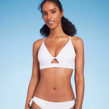 Women's Triangle Bralette Faux Wrap Halter Bikini Top - Shade & Shore™  White M