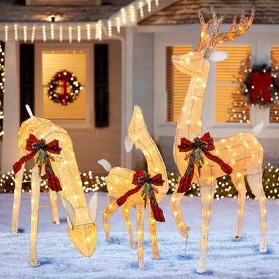 Dazzle Bright 3-Piece Pre-Lit Reindeer Family Set, 3D Plug in 170 Count Warm White Lighted Decoration