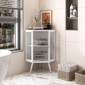 KTMBDW Floor Corner Cabinet with Tempered Glass Doors and Shelves,Free-Standing Corner Cabinets for Bathroom, Kitchen, Living Room - 1 of 4