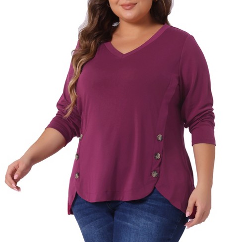 Agnes Orinda Women's Plus Size Long Sleeve V Neck Loose Fashion Buttons Tunic Blouse - image 1 of 4