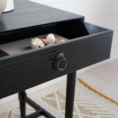 Noir Carved Wood Accent Table with Storage Drawer