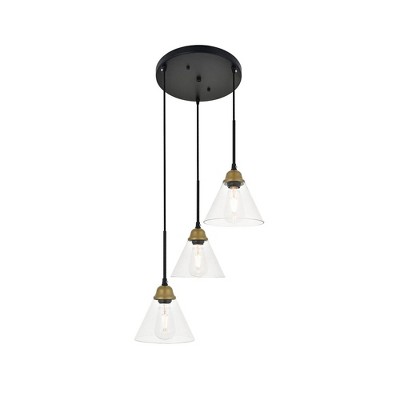 Elegant Lighting Histoire 3 light brass and black Pendant