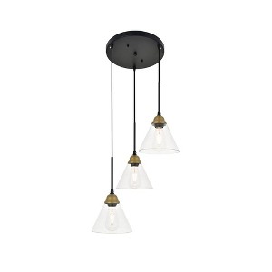 Elegant Lighting Histoire 3 light brass and black Pendant - 1 of 4