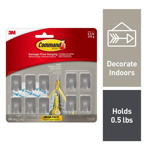 Command 10pk Small Stainless Steel Hooks : Target