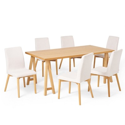Christopher Knight Home Orrin 7 Pieces Mid Century Modern Upholstered Wood Dining Set
