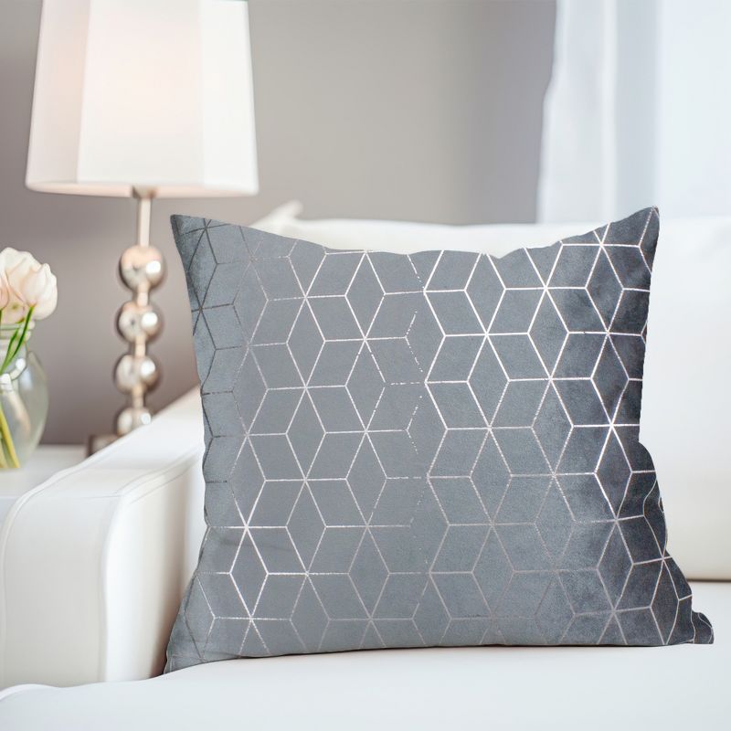 Northlight 19" Gray and Silver Velvet Throw Pillow with Geometric Design, 2 of 6