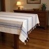HomeRoots 71" x 95" Cream And Blue Striped Cotton Tablecloth And Napkins Set - 2 of 4