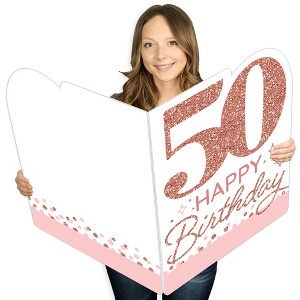 Big Dot of Happiness 50th Pink Rose Gold Birthday - Happy Birthday Giant Greeting Card - Big Shaped Jumborific Card - 16.5 x 22 inches - 1 of 4