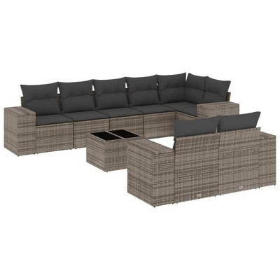 vidaXL 9 Piece Patio Sofa Set with Cushions - Gray With Table