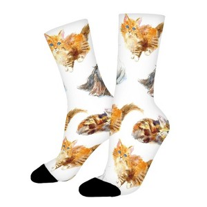 Cat Dog Women Printed Crew Socks Funny Funky Socks Soft Polyester Novelty Gifts for Artists Men - 1 of 4