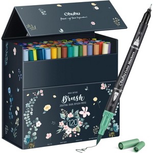 Ohuhu Markers for Adult Coloring Books No bleeding 120 Colors - Water-based Dual Tips Fineliner & Brush Drawing Pens Art Markers - Maui - Black - 1 of 4